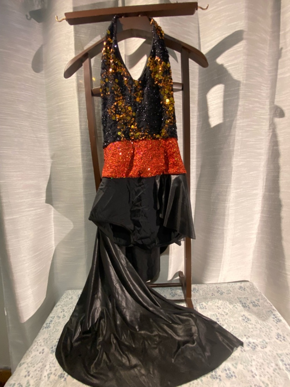 Sequined Halter Dance Costume in Black and Red